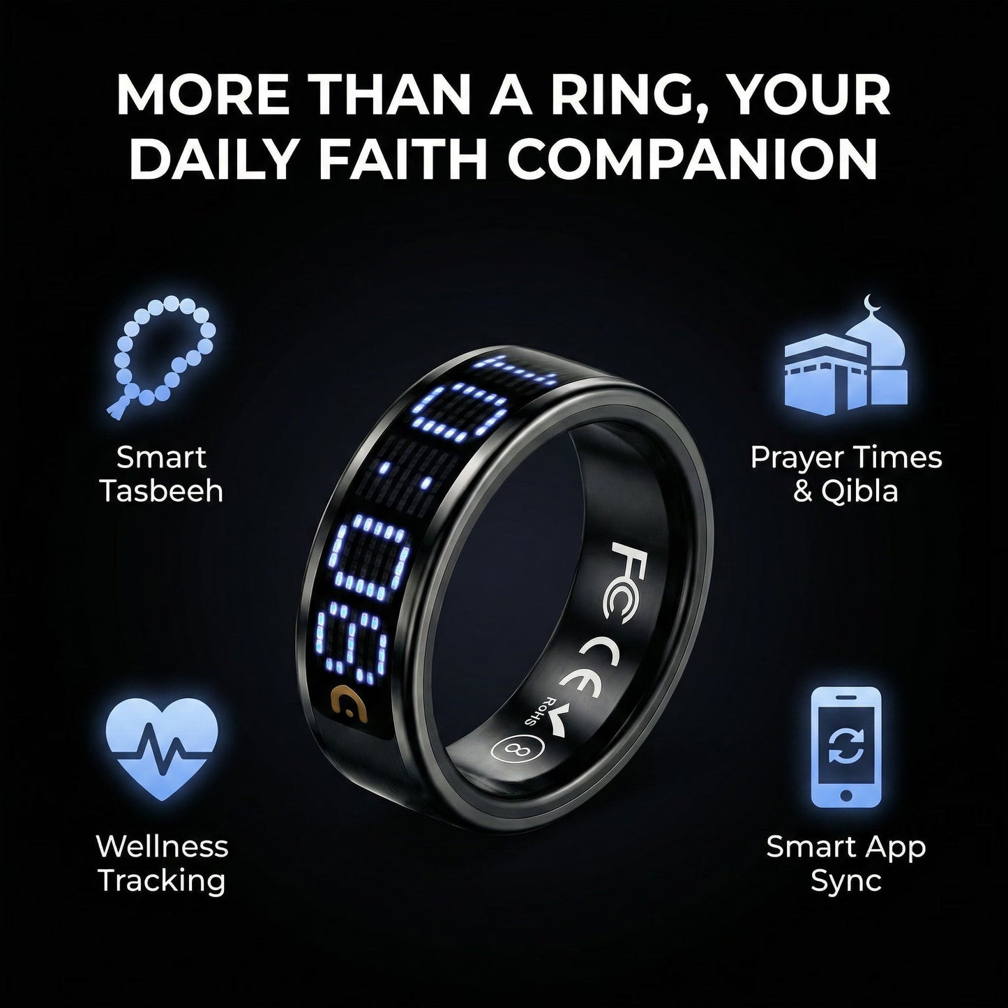tasbeeh Salam Ring SQ666 (Includes a Portable Charging Case)