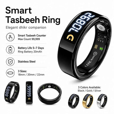 tasbeeh QB806 Pro Zikr Ring – Health Tracking, Dhikr Counter &amp; Prayer Reminder - Tasbeeh